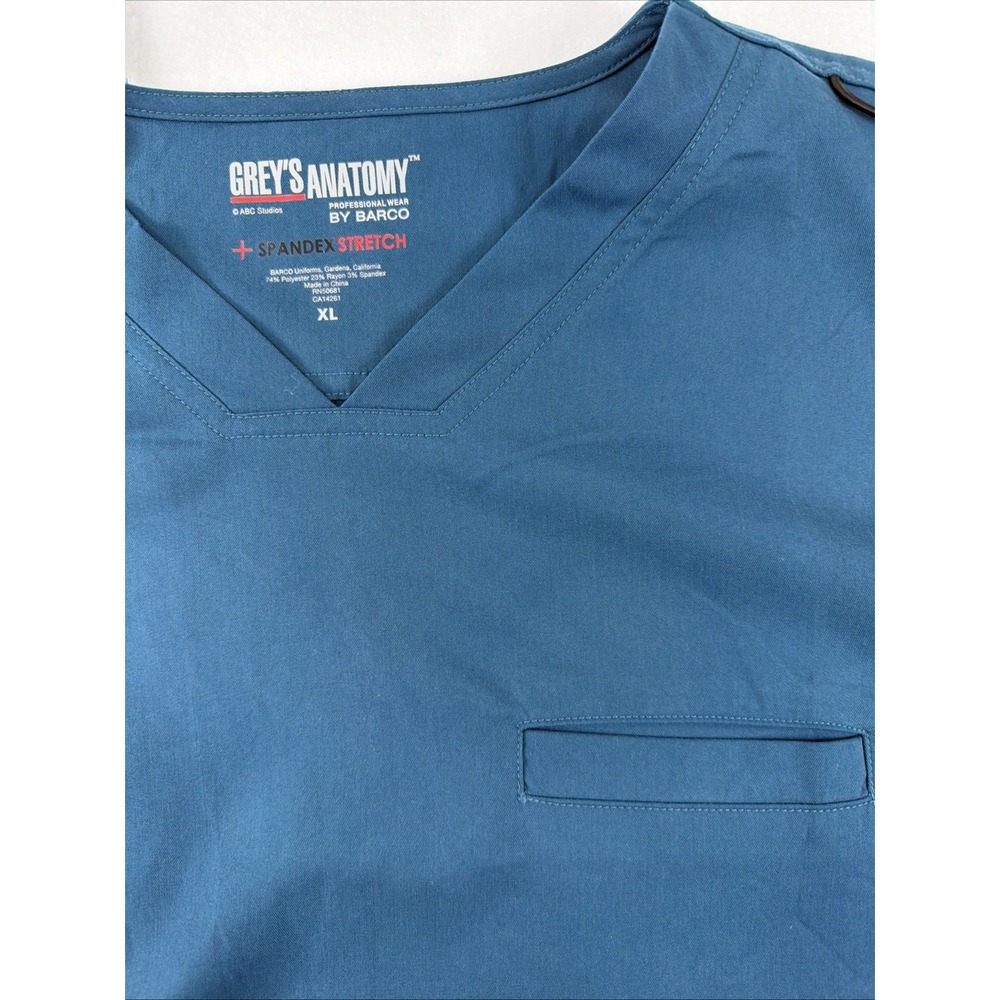 Grey's Anatomy by Barco Spandex Stretch Men 3 Pocket V-Neck Scrub Top Sz XL Tea